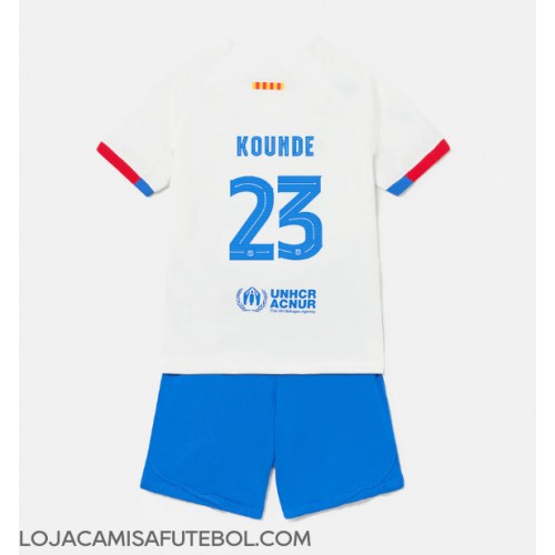 Camisa de Futebol Barcelona Jules Kounde #23 Equipamento Secundário Infantil 2023-24 Manga Curta (+ Calças curtas)
